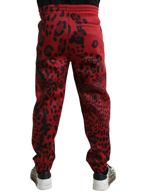 Dolce & Gabbana Red Black Leopard Stretch Jogger Men's Pants