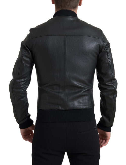 Dolce & Gabbana Elegant Black Leather Biker Men's Jacket
