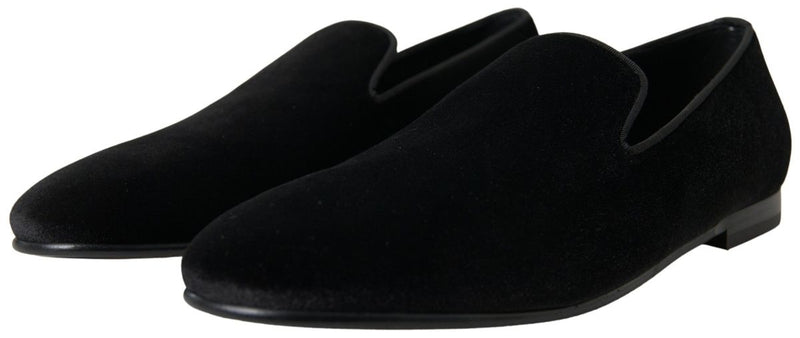 Dolce & Gabbana Black Velvet Loafers Formal Men's Shoes