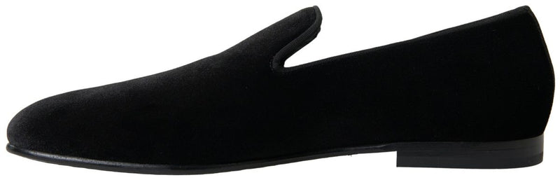 Dolce & Gabbana Black Velvet Loafers Formal Men's Shoes