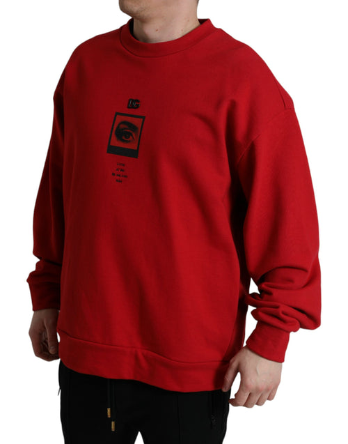 Dolce & Gabbana Red Logo Print Crew Neck Pullover Men's Sweater