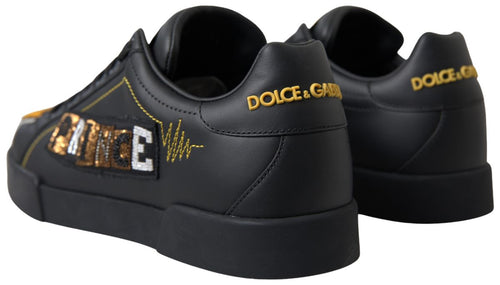 Dolce & Gabbana Elegant Portofino Leather Sneakers - Black Men's Multicolor