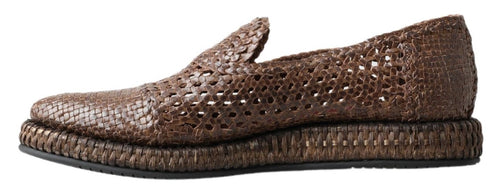 Dolce & Gabbana Brown Woven Leather Loafers Men's Casual