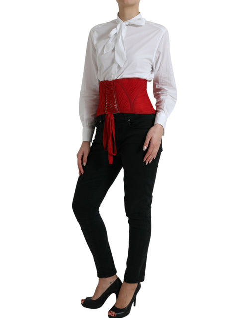 Dolce & Gabbana Red Silk Belt Waist Lace Up Strap Women's Corset