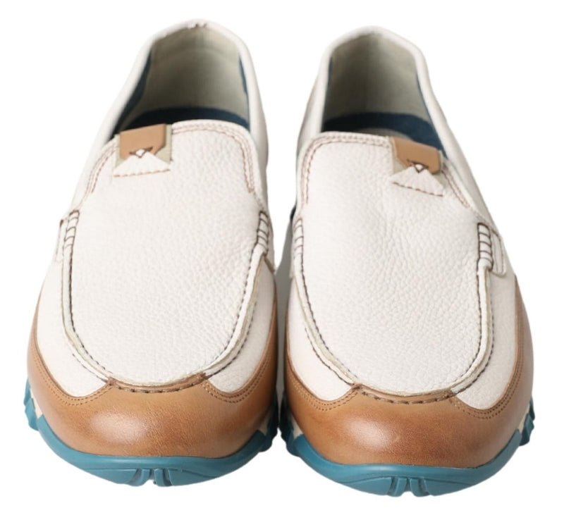 Dolce & Gabbana Elegant White Leather Slipper Men's Loafers