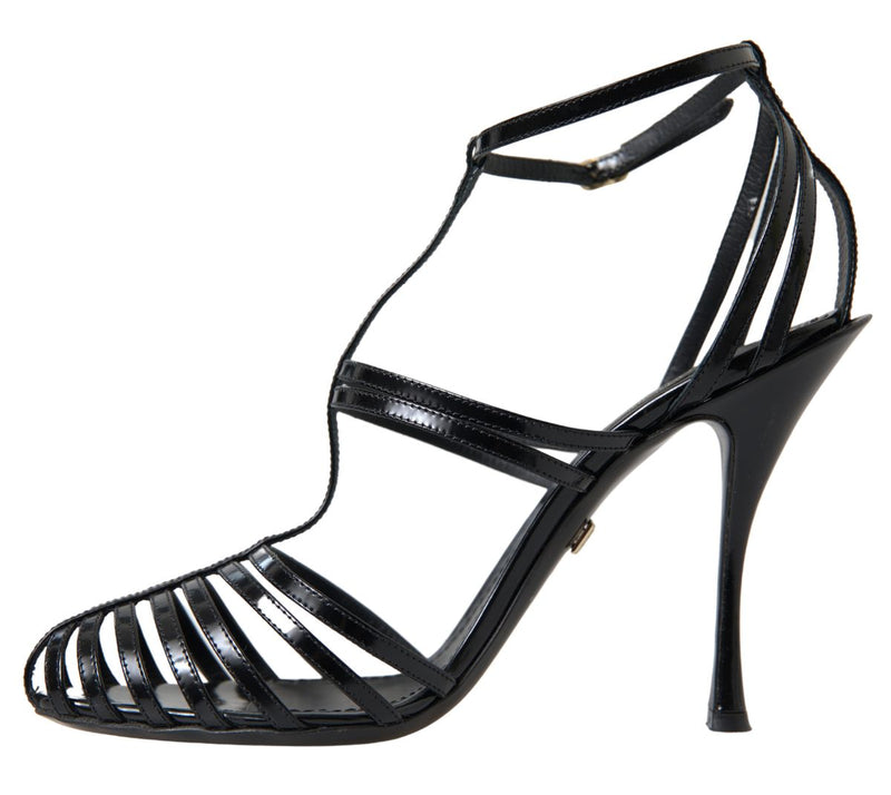 Dolce & Gabbana Elegant Black Leather Stiletto Women's Sandals