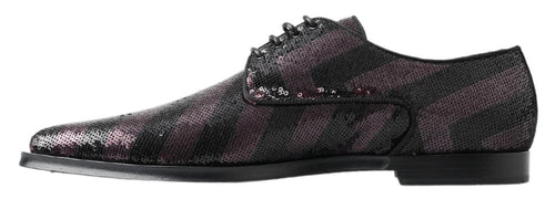 Dolce & Gabbana Black Bordeaux Sequin Chevron Men Derby Men's Shoes