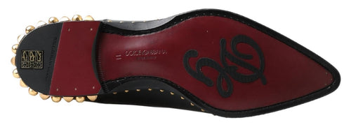 Dolce & Gabbana Black Derby Gold Studded Leather Men's Shoes