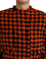 Dolce & Gabbana Elegant Houndstooth Long Coat in Vibrant Women's Orange