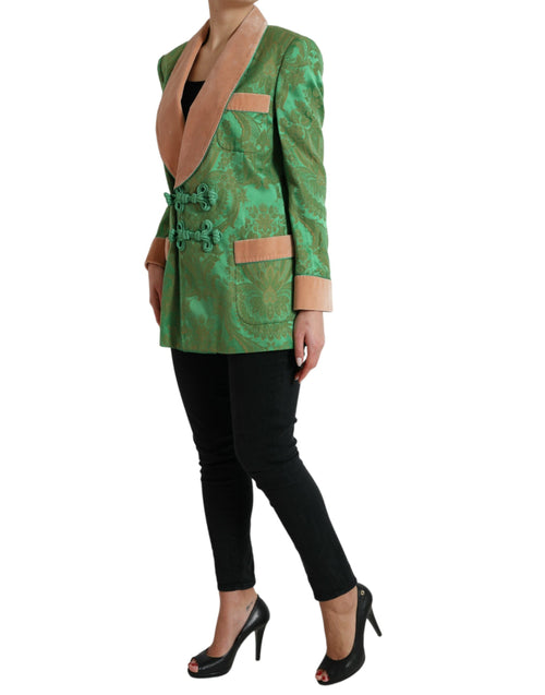 Dolce & Gabbana Green Floral Double Breasted Coat Women's Jacket