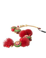 Dolce & Gabbana Gold Brass Red Fur Crystal Waist Torero Waist Women's Belt