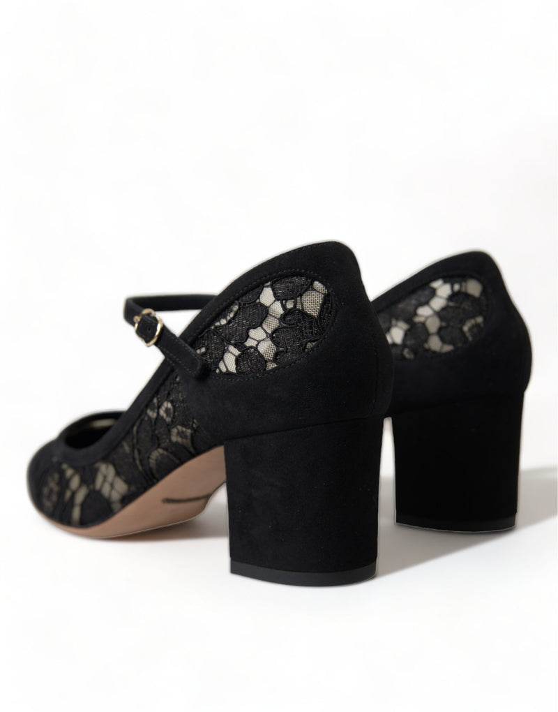 Dolce & Gabbana Elegant Suede Mary Jane Lace Women's Heels