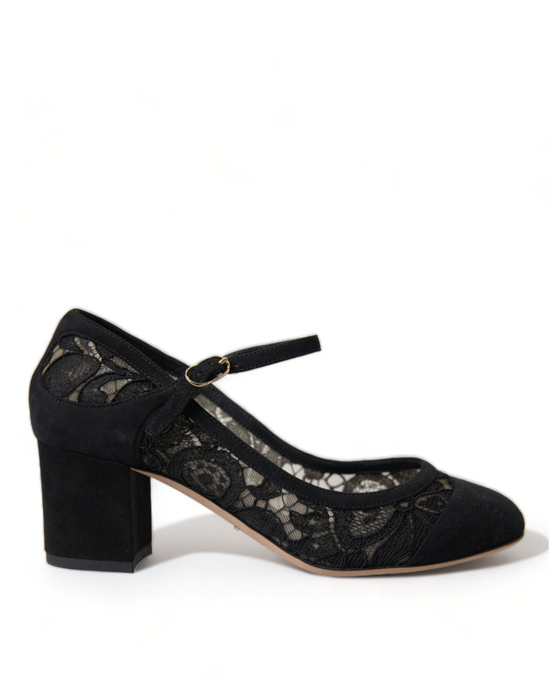 Dolce & Gabbana Elegant Suede Mary Jane Lace Women's Heels