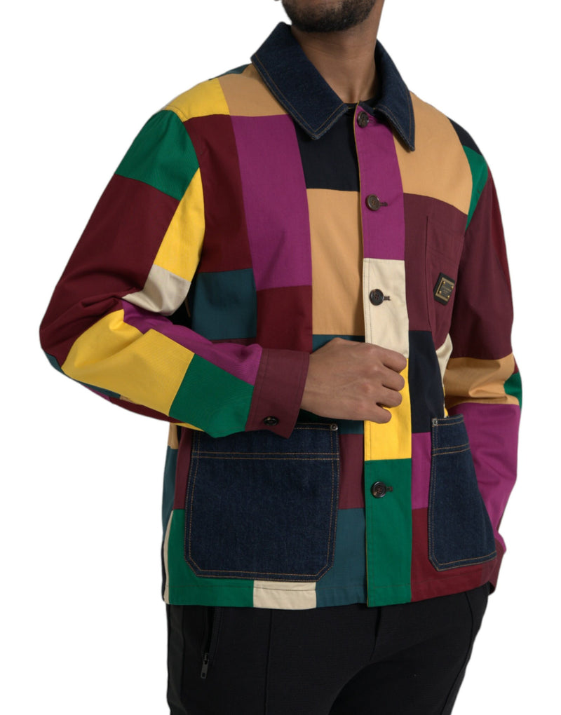 Dolce & Gabbana Multicolor Patchwork Cotton Collared Men's Jacket