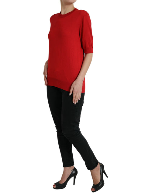 Dolce & Gabbana Red Silk Crew Neck Short Sleeves T-shirt Women's Top