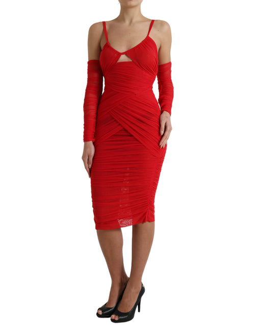 Dolce & Gabbana Radiant Red Stretch Satin Midi Women's Dress