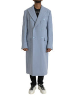 Dolce & Gabbana Blue Double Breasted Long Trench Coat Men's Jacket