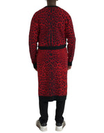 Dolce & Gabbana Red Leopard Wool Robe Belted Cardigan Men's Sweater
