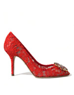 Dolce & Gabbana Exquisite Crystal-Embellished Red Lace Women's Heels