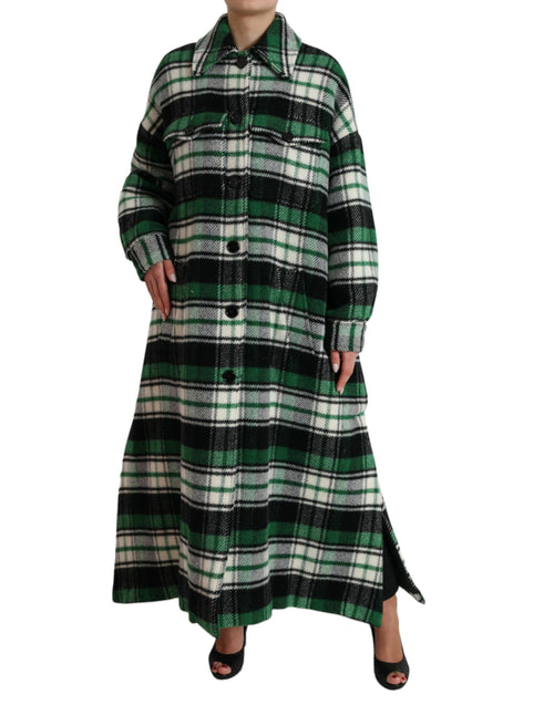 Dolce & Gabbana Green Plaid Long Sleeve Casual Coat Women's Jacket