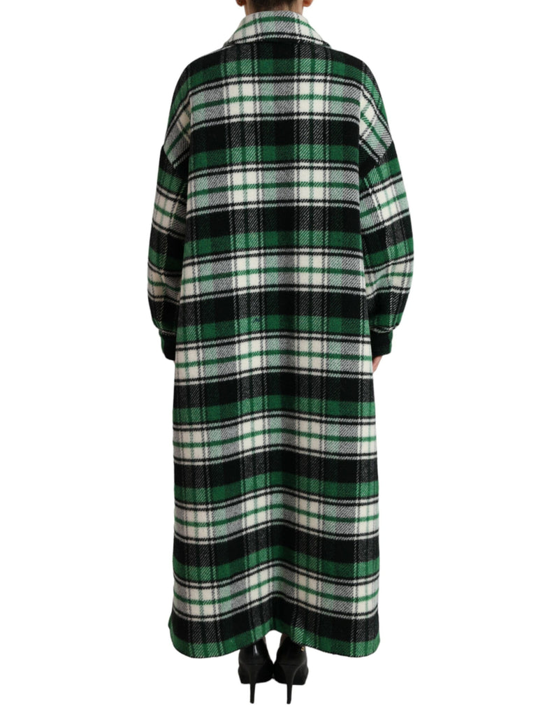 Dolce & Gabbana Elegant Green Plaid Long Women's Coat