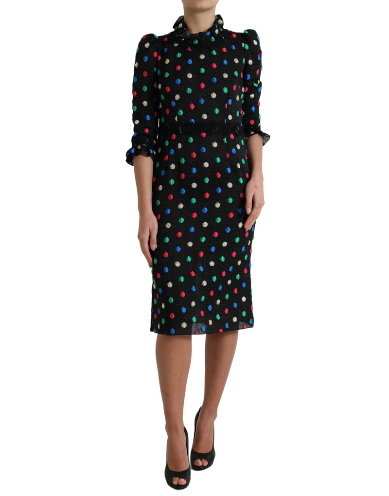 Dolce & Gabbana Elegant High Neck Polka Dot Midi Women's Dress