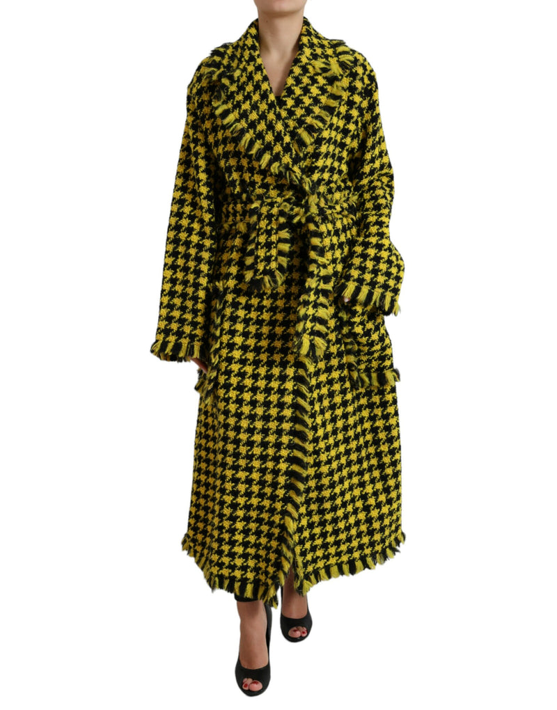 Dolce & Gabbana Chic Houndstooth Virgin Wool Long Women's Coat