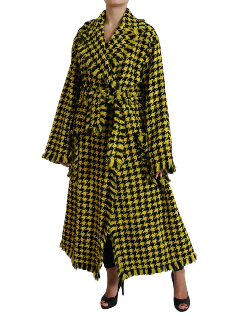 Dolce & Gabbana Chic Houndstooth Virgin Wool Long Women's Coat