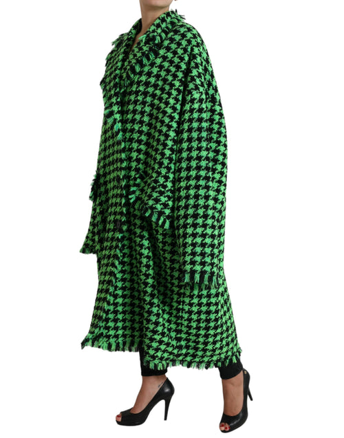 Dolce & Gabbana Green Houndstooth Full Sleeve Long Coat Women's Jacket