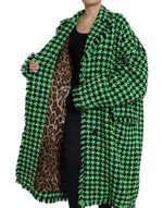 Dolce & Gabbana Elegant Green Houndstooth Trench Women's Coat