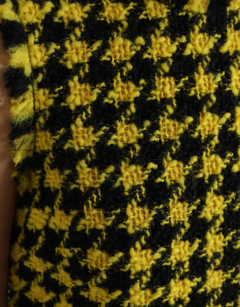 Dolce & Gabbana Houndstooth Knitted Chic Yellow Mini Women's Skirt