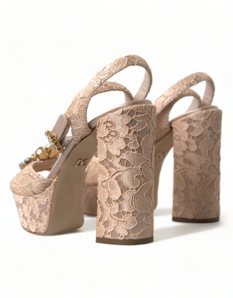 Stylish Dolce & Gabbana Pink Lace Taormina Platform Women Sandals