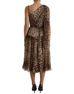 Dolce & Gabbana Elegant One-Shoulder Leopard Midi Women's Dress