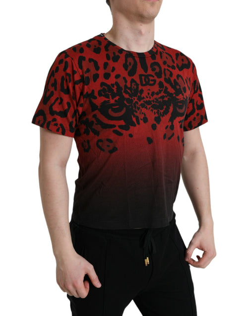 Dolce & Gabbana Red Leopard Cotton Short Sleeves Men's T-shirt