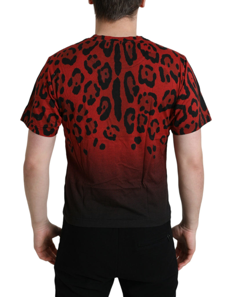 Dolce & Gabbana Red Leopard Print Crew Neck Men's Tee