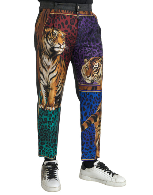 Dolce & Gabbana Multicolor Tiger Leopard Cotton Loose Tapered Men's Pants
