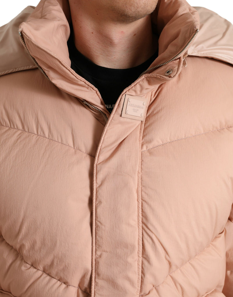 Dolce & Gabbana Chic Coral Hooded Puffer Men's Jacket