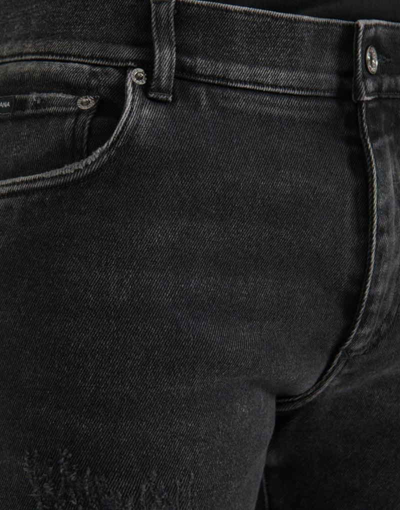 Dolce & Gabbana Gray Cotton Stretch Skinny Denim Logo Men's Jeans