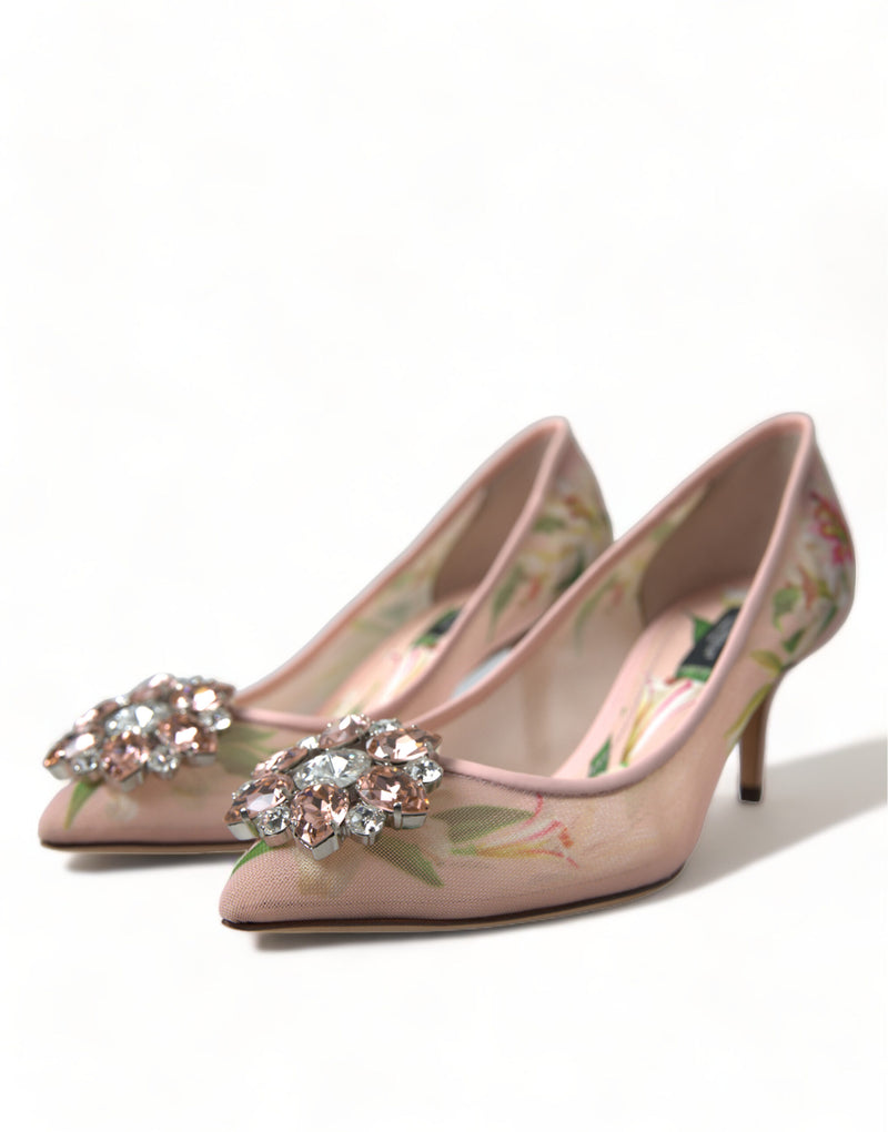 Dolce & Gabbana Elegant Pink Floral Crystal Women's Pumps