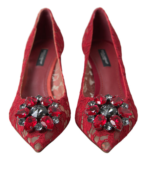 Dolce & Gabbana Radiant Red Lace Heels with Women's Crystals