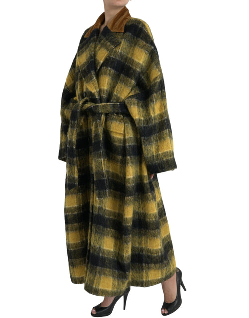 Dolce & Gabbana Chic Checkered Long Trench Coat in Sunny Women's Yellow