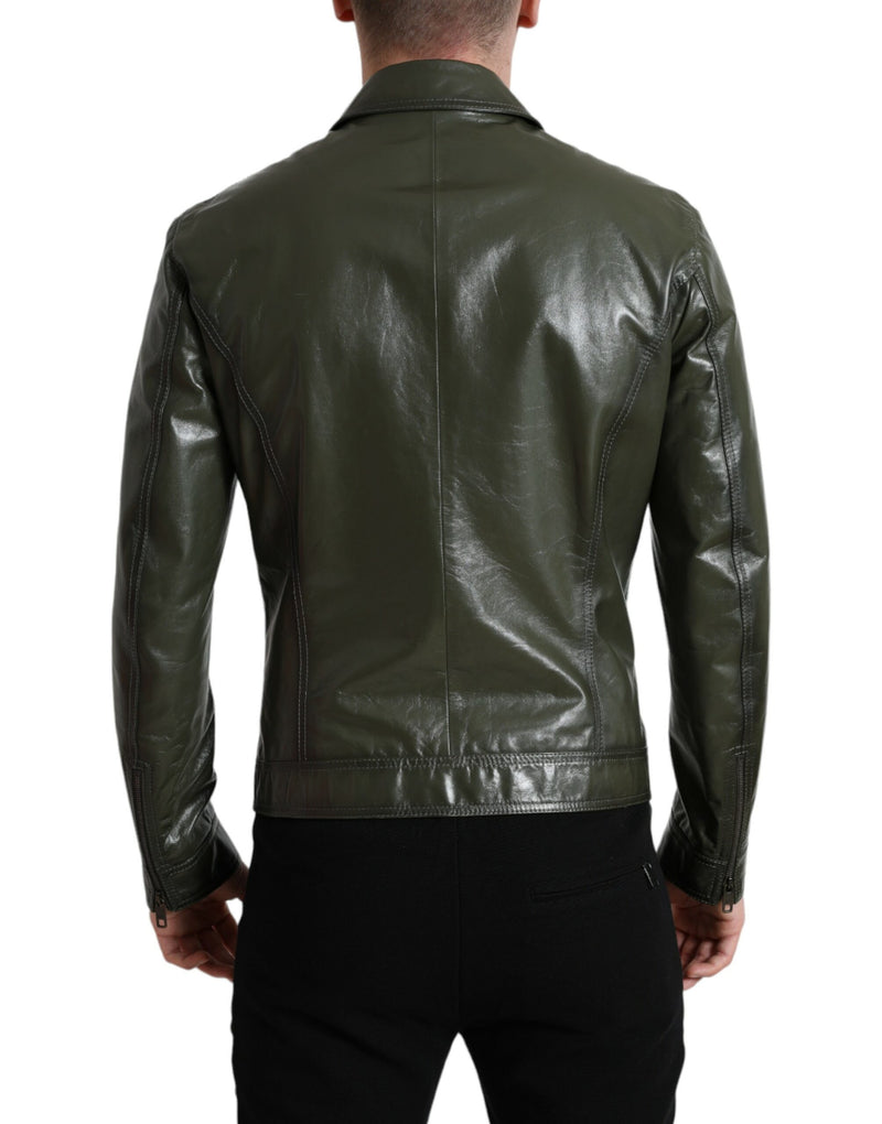 Dolce & Gabbana Emerald Elegance Leather Biker Men's Jacket