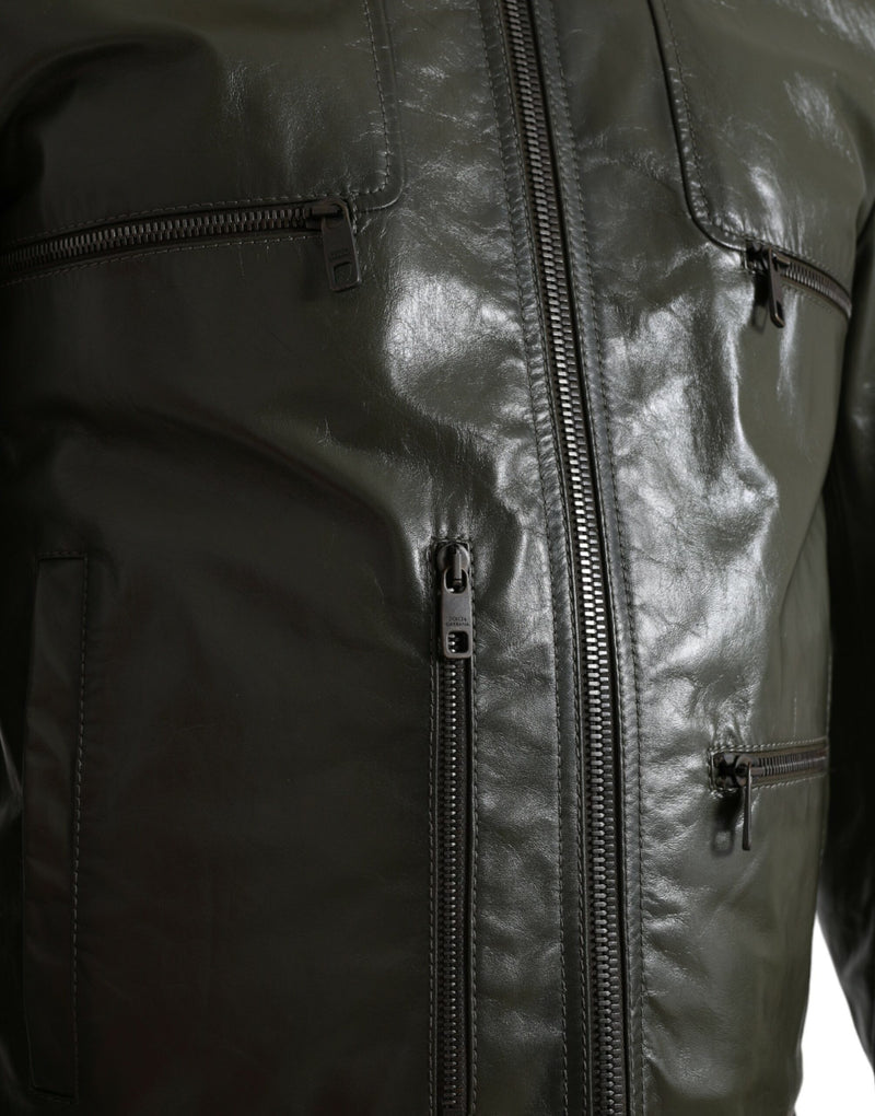 Dolce & Gabbana Emerald Elegance Leather Biker Men's Jacket