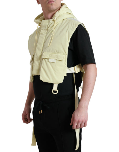 Dolce & Gabbana Yellow Nylon Hooded Sportswear Vest Men's Jacket