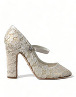 Dolce & Gabbana Chic Lace Block Heels Sandals in Cream Women's White