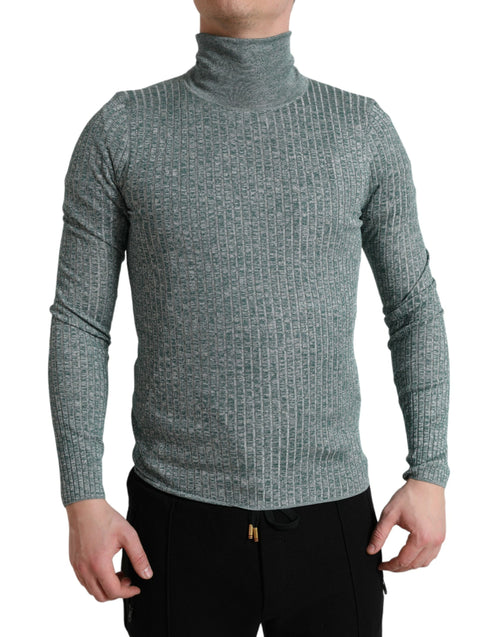 Dolce & Gabbana Green Polyester Turtleneck Pullover Men's Sweater