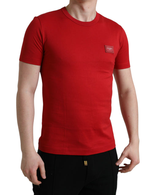 Dolce & Gabbana Red Logo Plaque ShortSleeve Crewneck Men's T-shirt