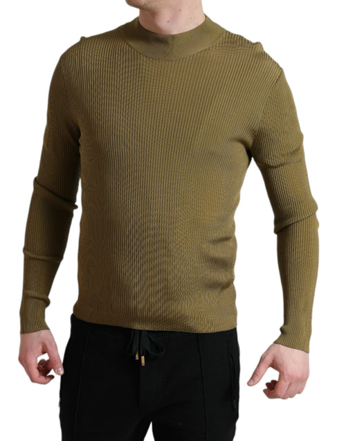 Dolce & Gabbana Army Green Viscose Crewneck Pullover Men's Sweater