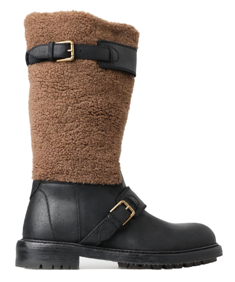 Dolce & Gabbana Black Shearling Leather Long Men's Boots