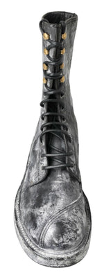 Dolce & Gabbana Chic Black Lace-Up Boots with Gray White Men's Fade